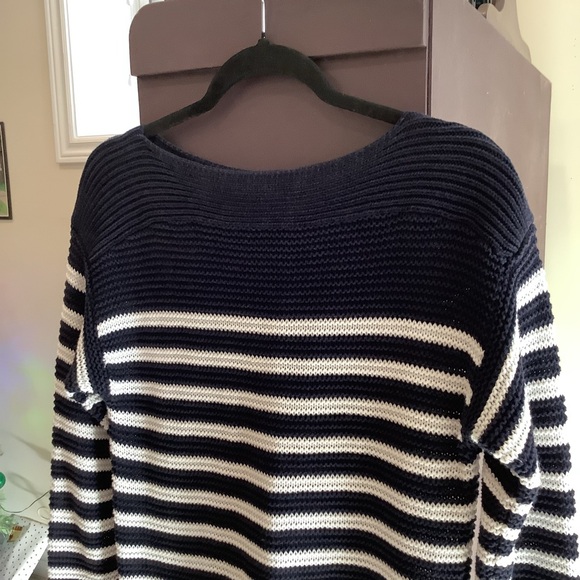 Lauren Ralph Lauren Navy & White Striped Fine Ribbed 100% Cotton Sweater Size S - Picture 2 of 13